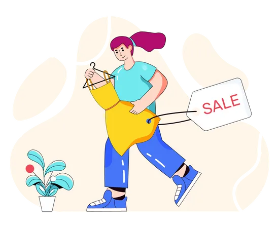 Woman purchasing dress on discount on discount Illustration