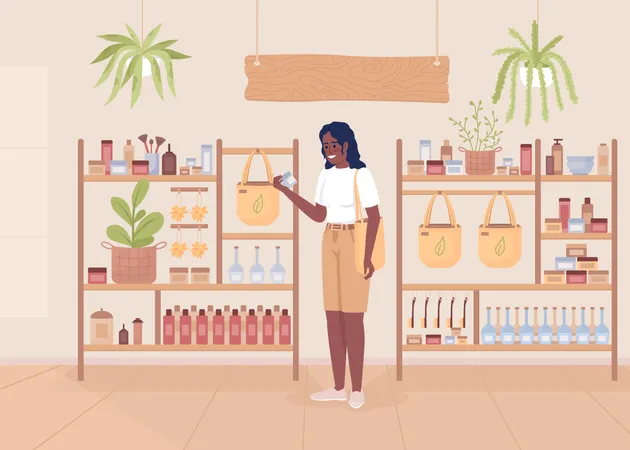 Woman purchasing eco cosmetics Illustration