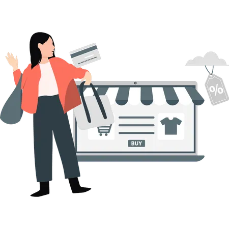 Woman purchasing from online marketplace  Illustration