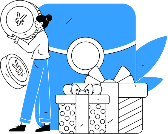 Woman purchasing gift using red envelope  Illustration