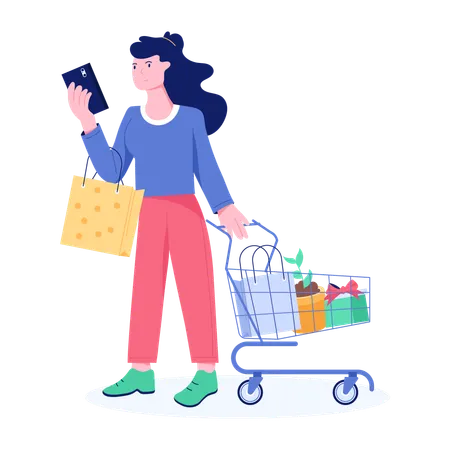 Woman Purchasing grocery items  Illustration