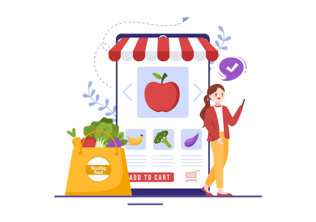 Woman purchasing healthy food  Illustration