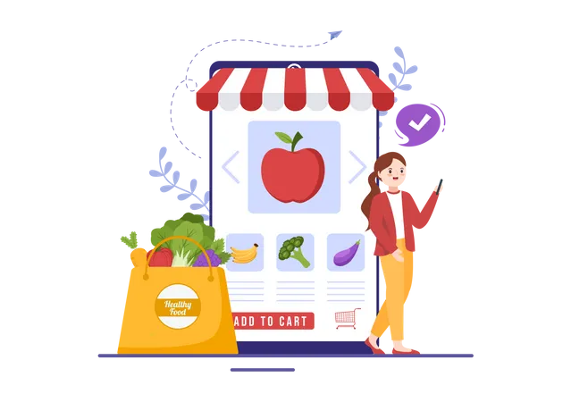 Woman purchasing healthy food Illustration