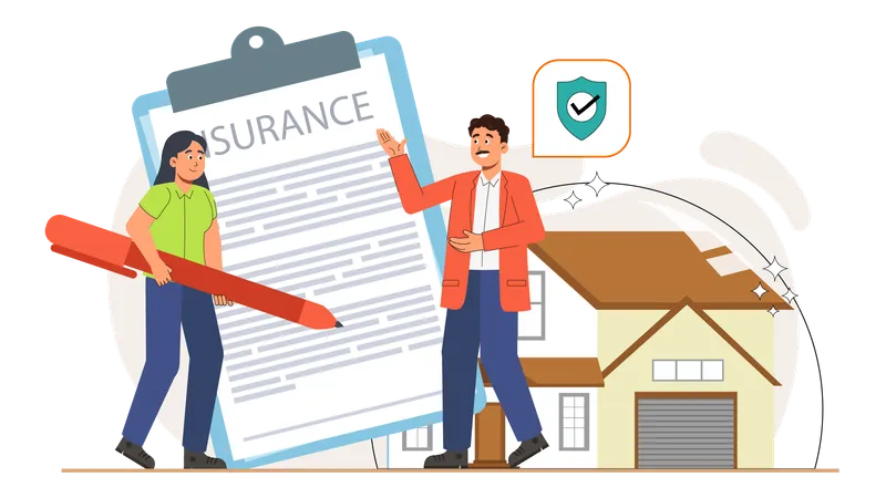 Woman purchasing home insurance  Illustration