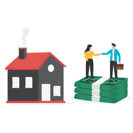 Woman purchasing house from agent  Illustration