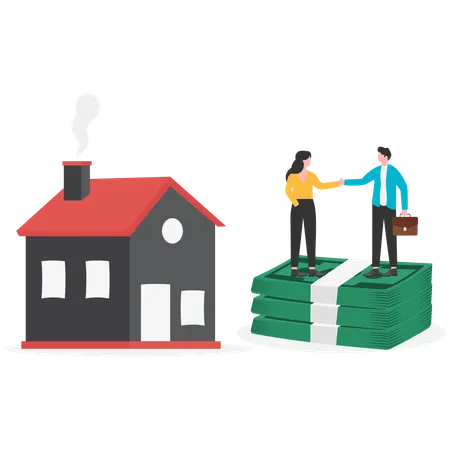 Woman purchasing house from agent  Illustration