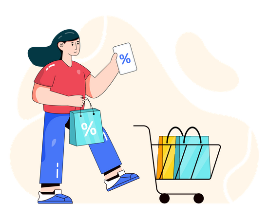 Woman purchasing on sale day Illustration