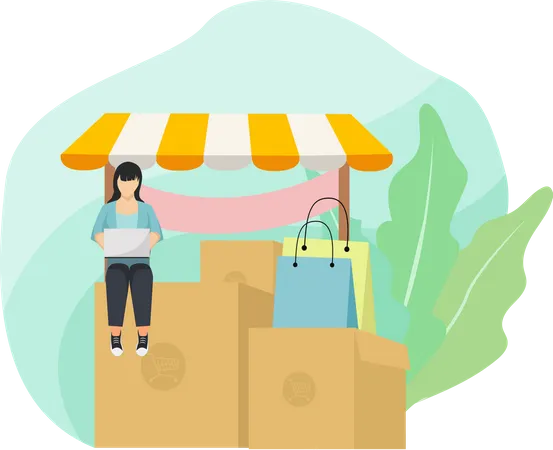 Woman purchasing product online Illustration