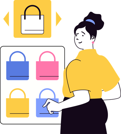 Woman purchasing purse from digital store  Illustration