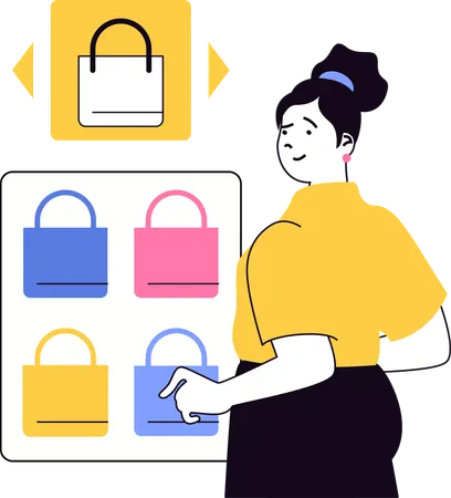 Woman purchasing purse from digital store  Illustration