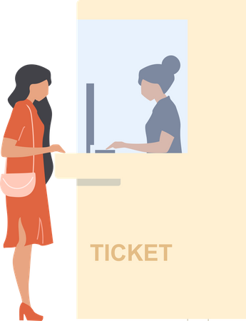 Woman purchasing ticket at box office Illustration