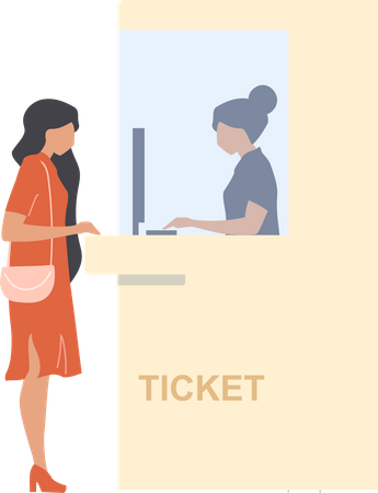 Woman purchasing ticket at box office  Illustration