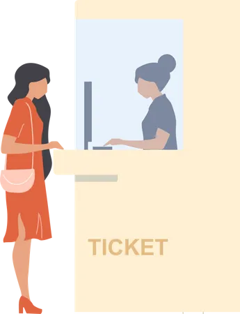 Woman purchasing ticket at box office  Illustration