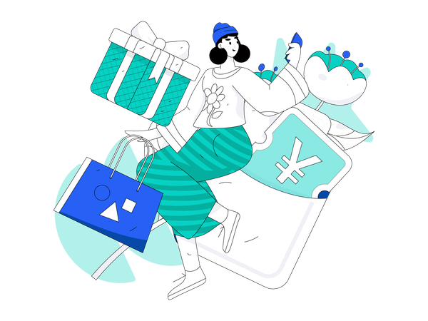 Woman purchasing using Yen wallet  Illustration