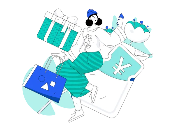 Woman purchasing using Yen wallet  Illustration