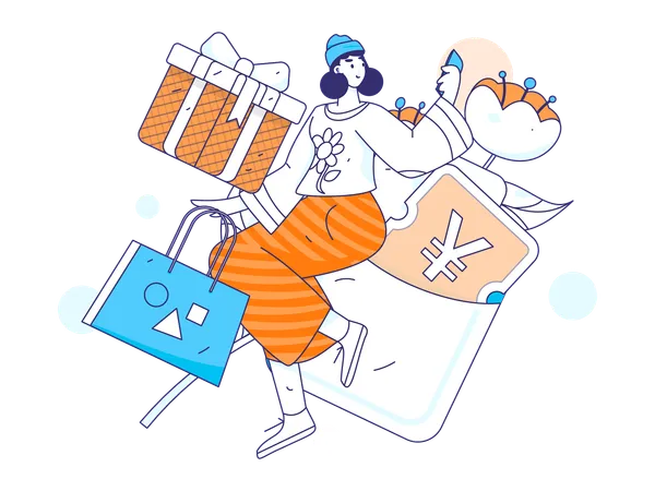 Woman purchasing using Yen wallet  Illustration