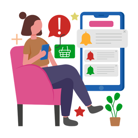 Woman Push online Notifications  Illustration