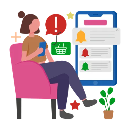 Woman Push online Notifications  Illustration
