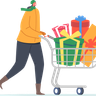 woman push shopping cart illustration