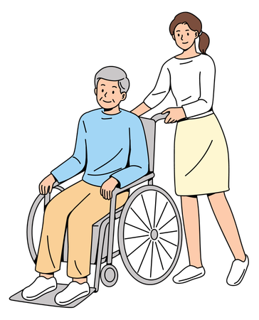Woman Pushing An Elderly Man wheelchair  Illustration