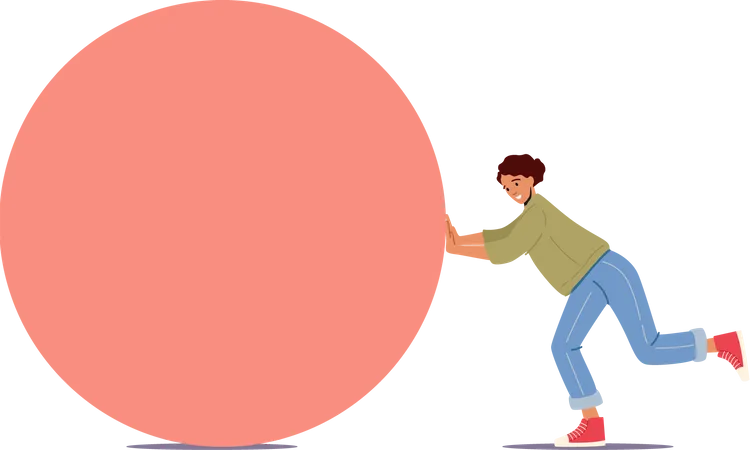 Woman Pushing ball  Illustration