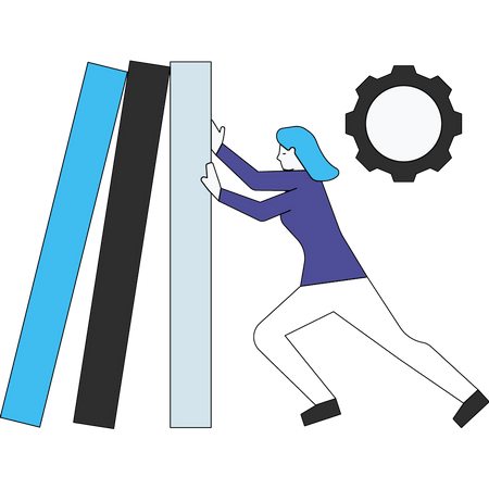 Woman pushing bar chart  Illustration