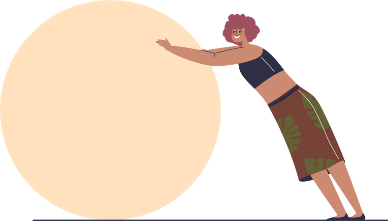 Woman pushing circle shape Illustration