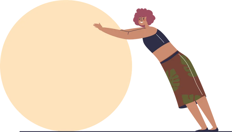 Woman pushing circle shape  Illustration