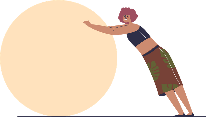 Woman pushing circle shape  Illustration