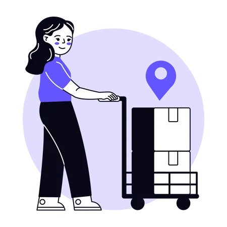 Woman pushing delivery cart  Illustration