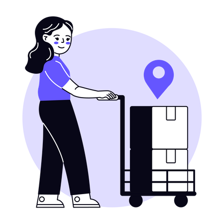 Woman pushing delivery cart  Illustration