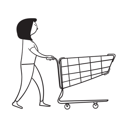 Woman pushing trolley  Illustration