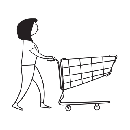Woman pushing trolley  Illustration