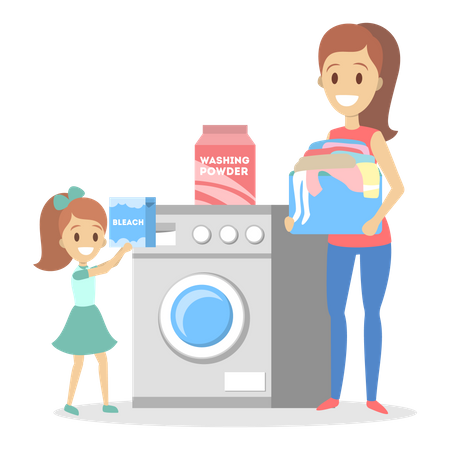 Woman put dirty clothes in a washing machine  일러스트레이션