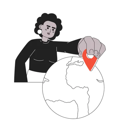 Woman put location pin on map  Illustration