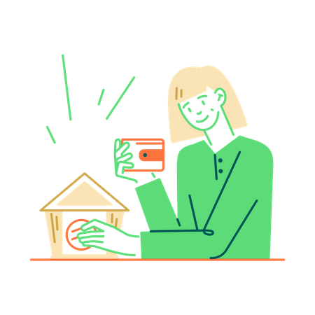 Woman put money in bank  Illustration