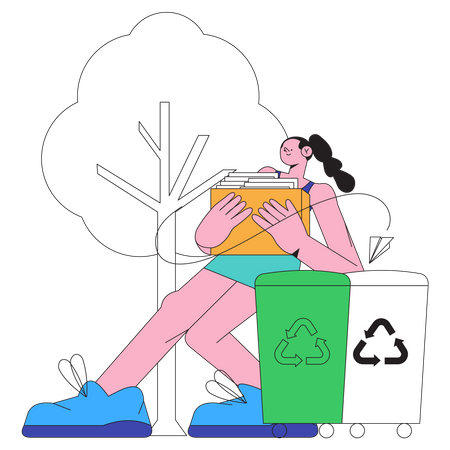 Woman put rubbish in recycle bin Illustration