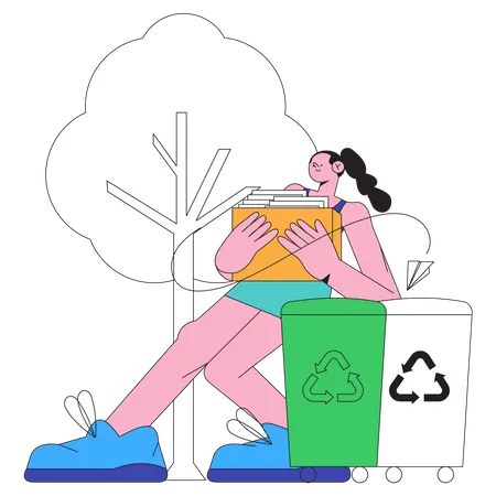 Woman put rubbish in recycle bin  Illustration