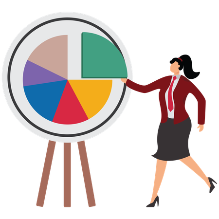 Woman puts missing segment in pie diagram  Illustration