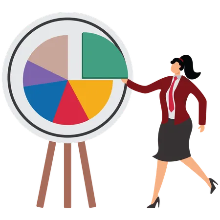 Woman puts missing segment in pie diagram  Illustration