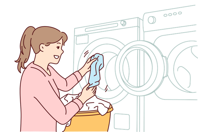 Woman putting cloth in washing machine  Illustration