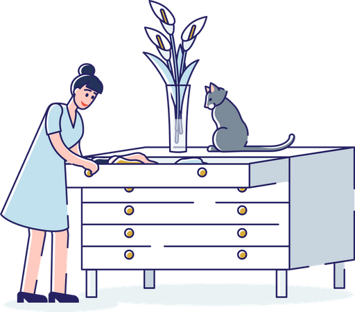 Woman putting clothes in drawers  Illustration