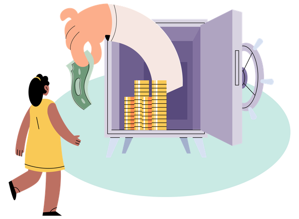 Woman putting coin into strongbox  Illustration