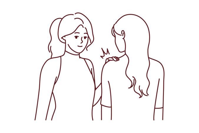 Woman putting hand to girl  イラスト