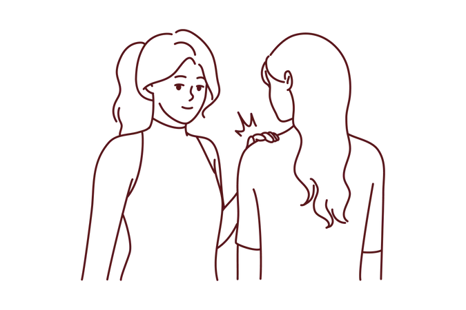 Woman putting hand to girl  イラスト