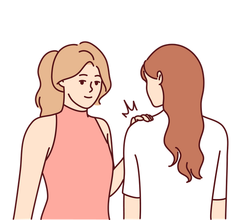 Woman putting hand to girl  イラスト