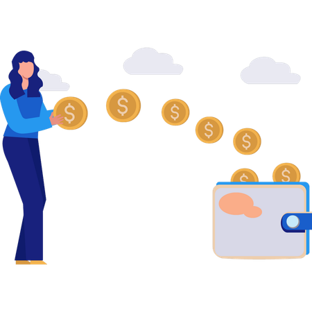 Woman Putting Money In Wallet  Illustration