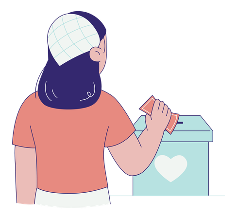 Woman Putting Money into Donation Box  Illustration