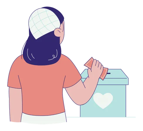 Woman Putting Money into Donation Box  Illustration