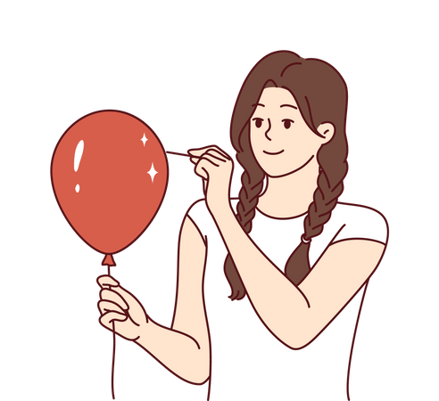 Woman putting pin in balloon  Illustration